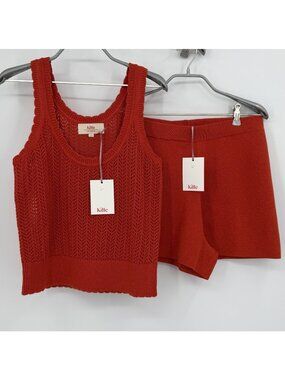 Kilte Collection Matching Set Hailey Crochet Tank & Alex Shorts Cherry Red 2/M